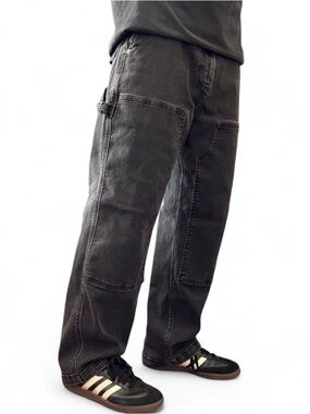 Hollister Jeans Black Denim Double Knee Carpenter Baggy Size 34 X 29 Y2K Grunge